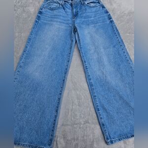 9th & Main Wide Leg Flare High Rise Med Light Denim Jeans Size 16 Festival